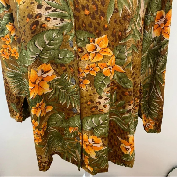 Vintage Blouse Top Woman 1X Floral Leaf Print 3/4 Sleeve Button Front Office - Picture 3 of 11